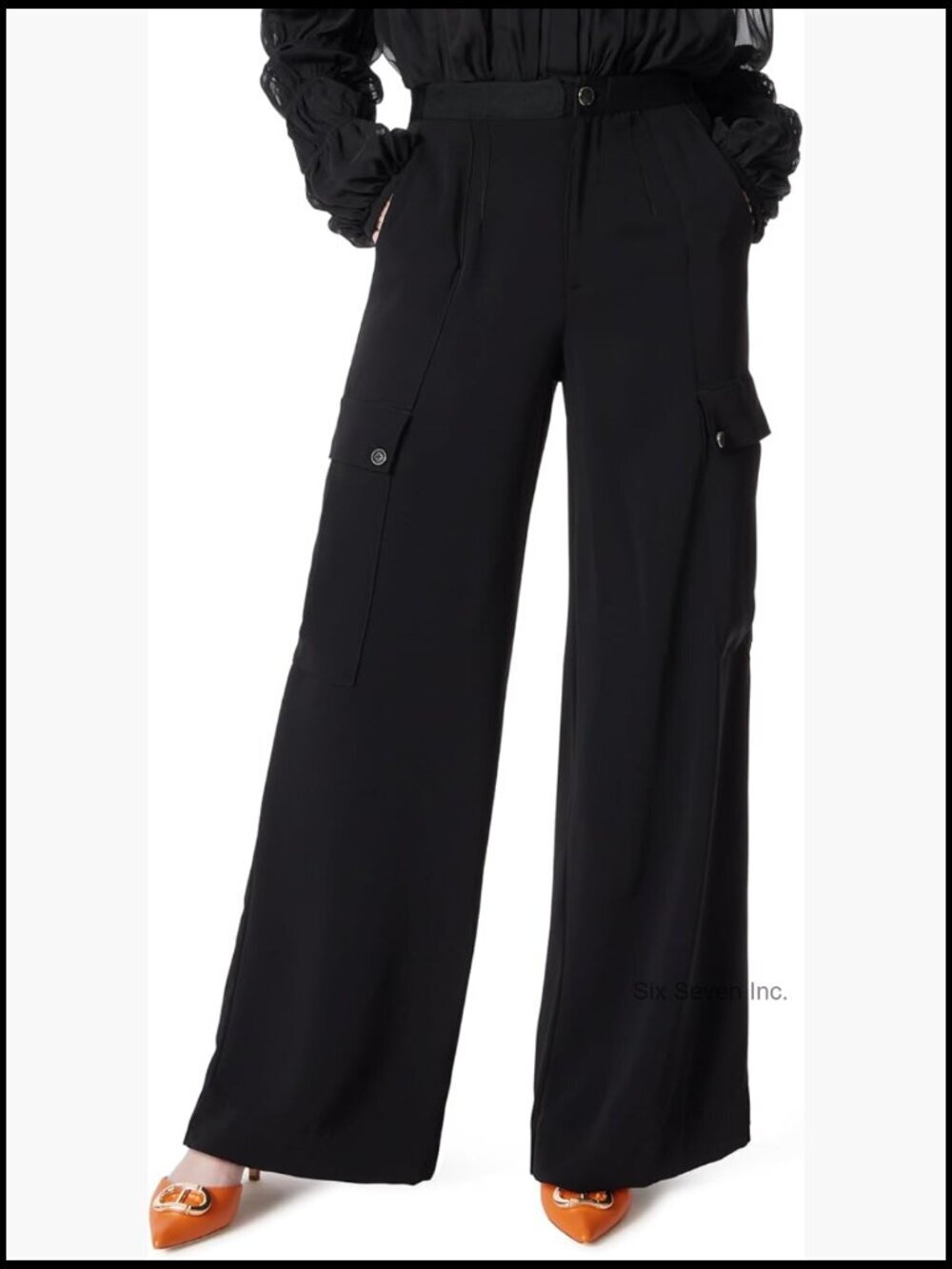 High Rise Wide Leg Cargo Dress Pant with Pockets